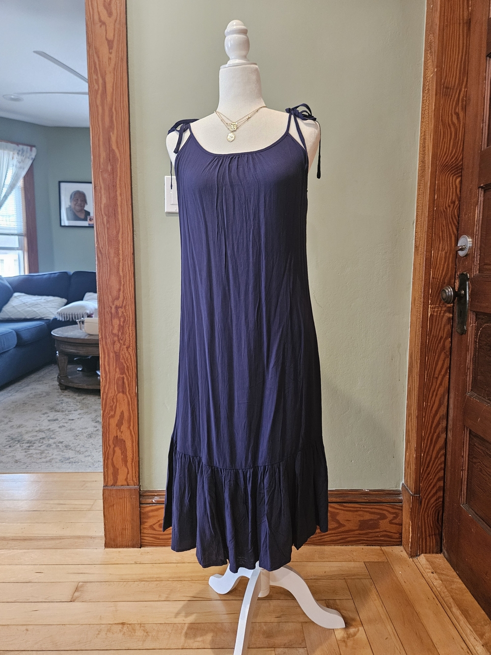 Draper James Navy Tie-Shoulder Maxi Coverup